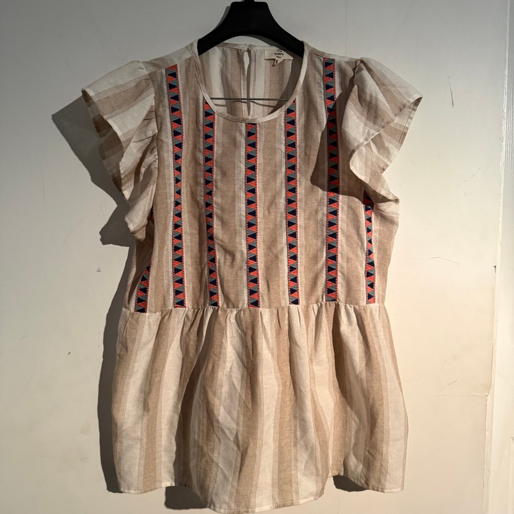 Entro Large Boho Indie Blouse Shirt Flutter Sleeve